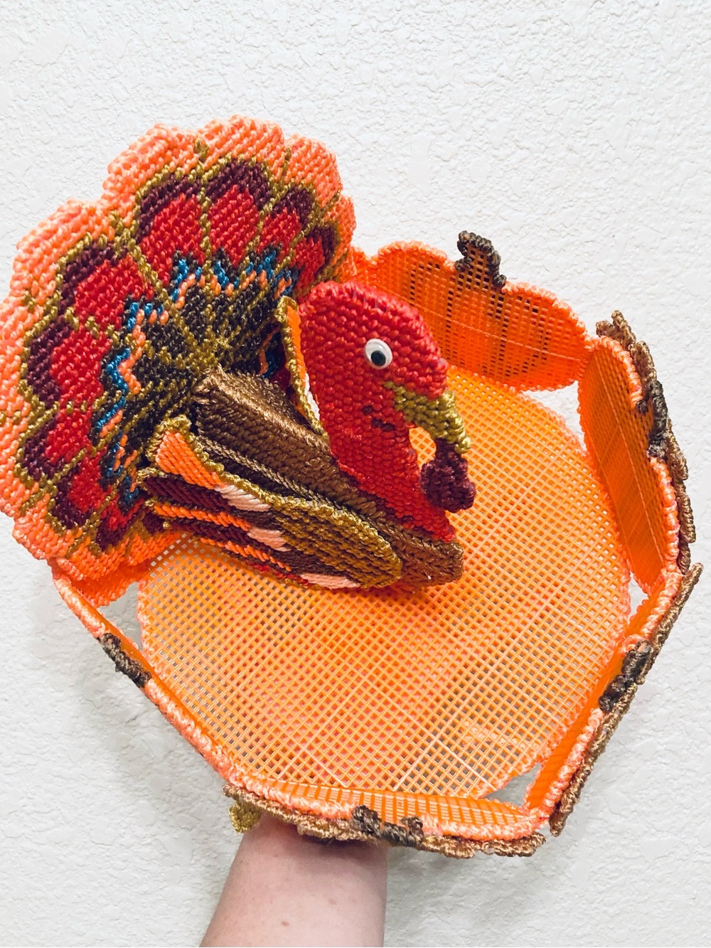 Fall Thanksgiving Turkey Plastic Canvas Candy Bowl Centerpiece - Picture 6 of 14